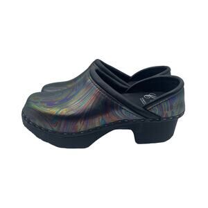 C&C Sweden Nursing Clogs Shoes Leather Abstract Blue Comfort Womens 36 6